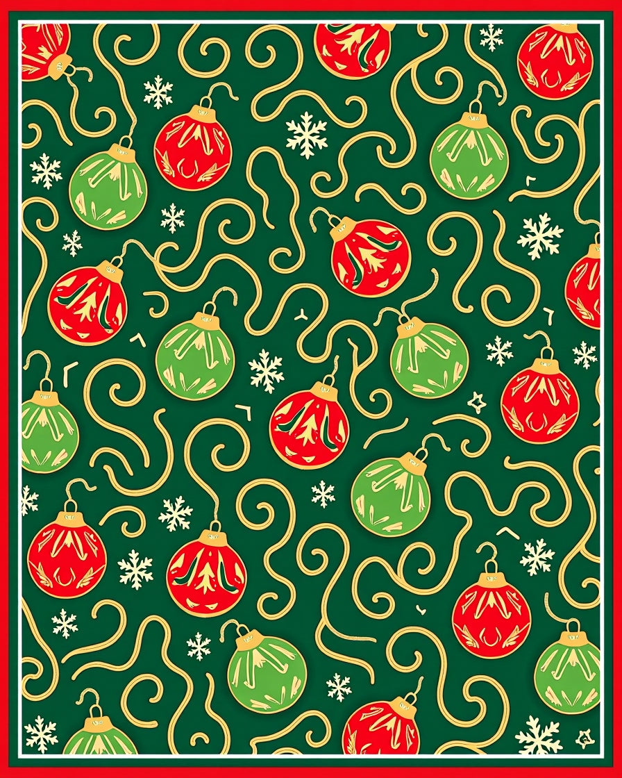 Christmas Ornaments Green Red Swirls Rug