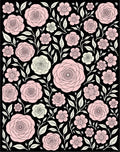 Pink White Rose Garden Black Rug