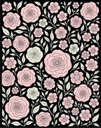 Pink White Rose Garden Black Rug