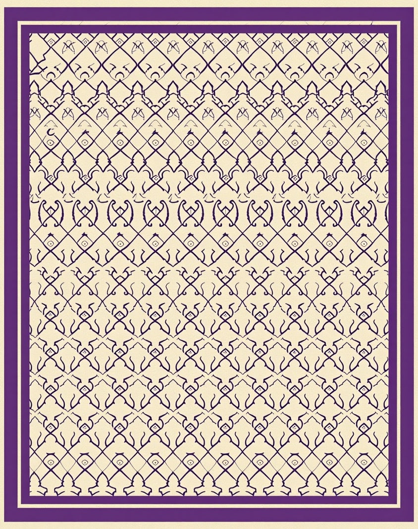 Deep Purple Lattice Work Cream Rug
