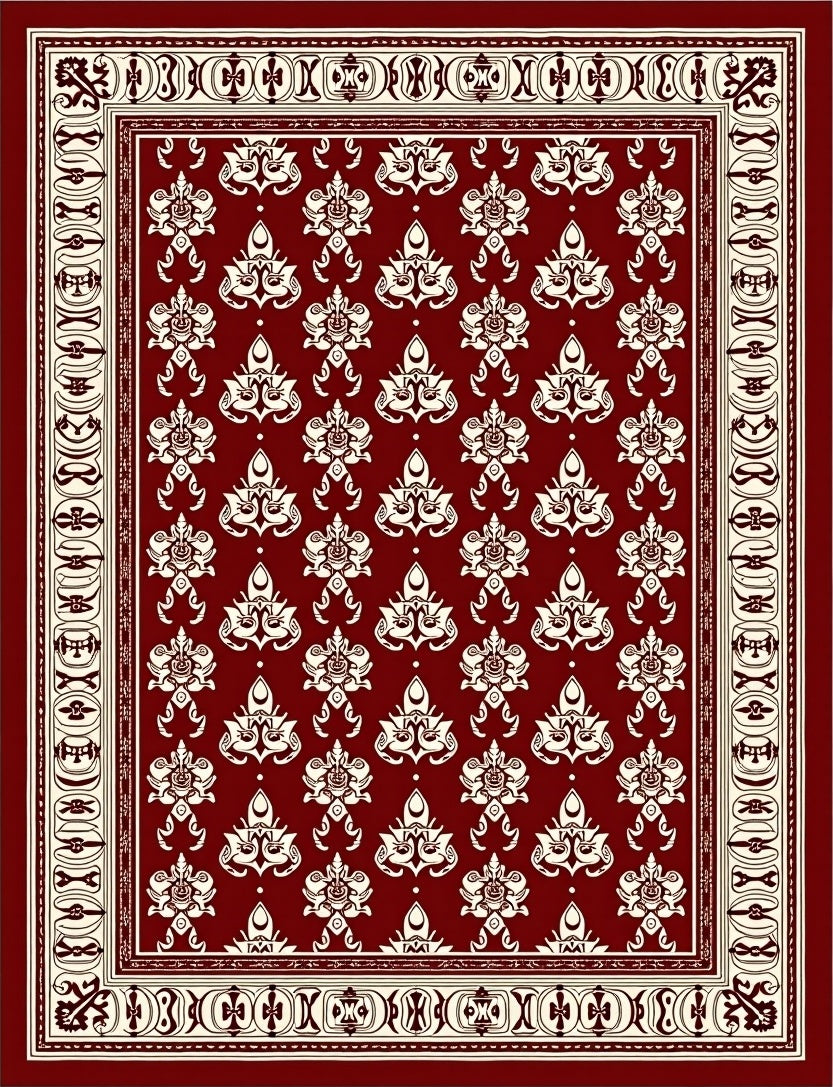 Timeless Burgundy Cream Damask Arrangement Rug