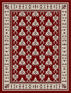 Timeless Burgundy Cream Damask Arrangement Rug
