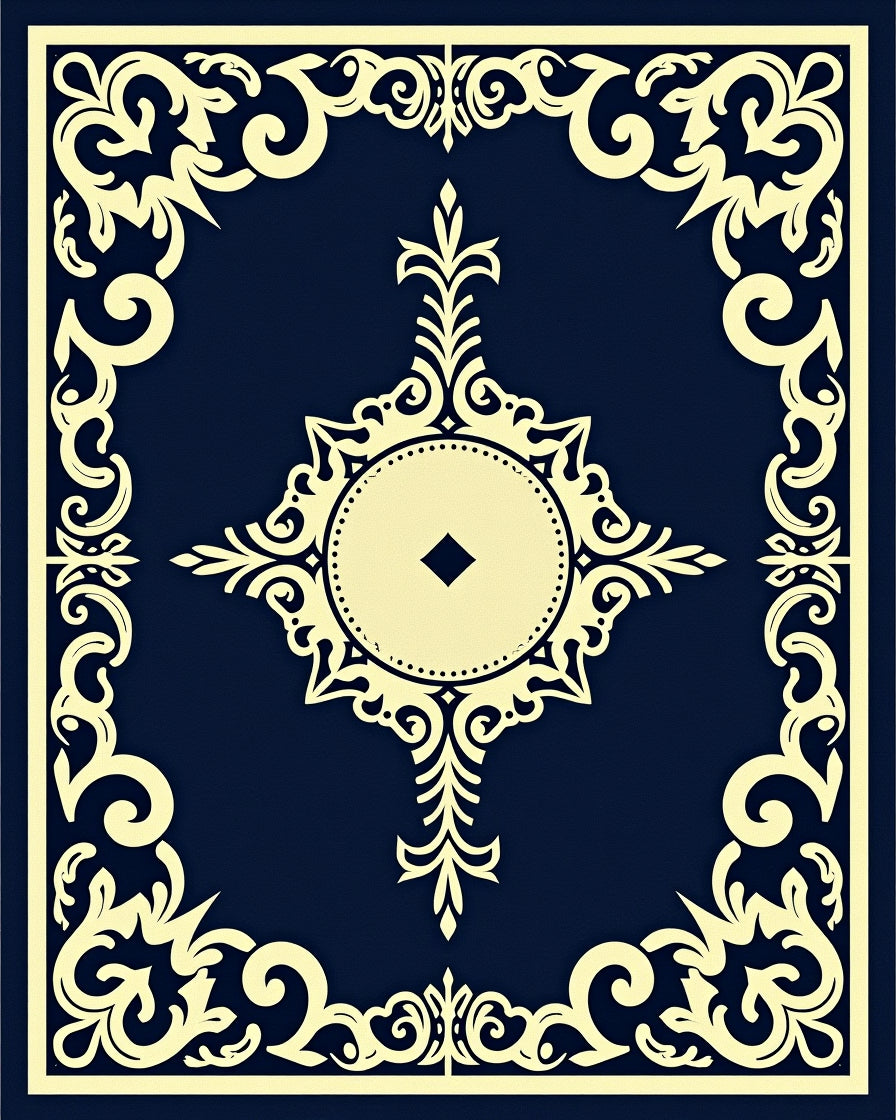 Cream Laurel Navy Medallion Rug
