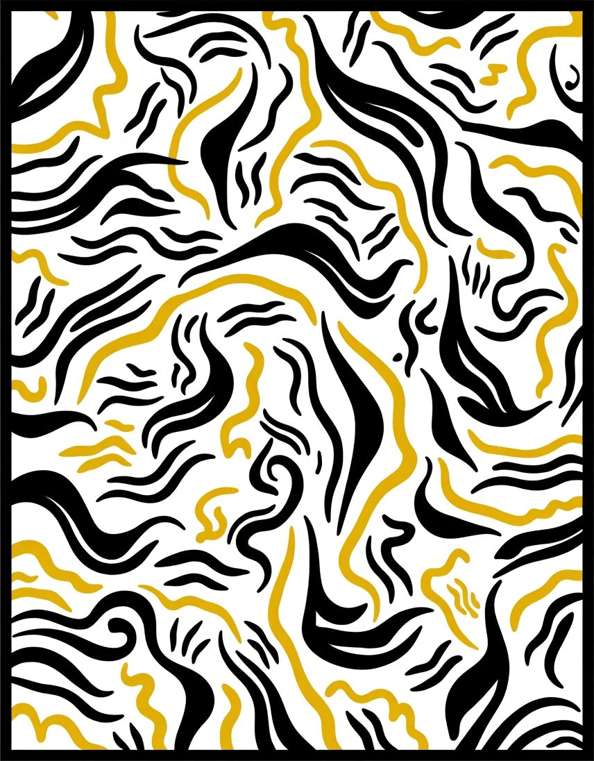 Bold Yellow Black Curving Lines Rug