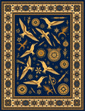 Deep Blue Golden Seagulls Nautical Border Rug