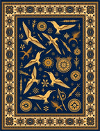 Deep Blue Golden Seagulls Nautical Border Rug