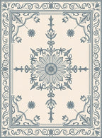 Cream Teal Floral Sunburst Medallion Rug