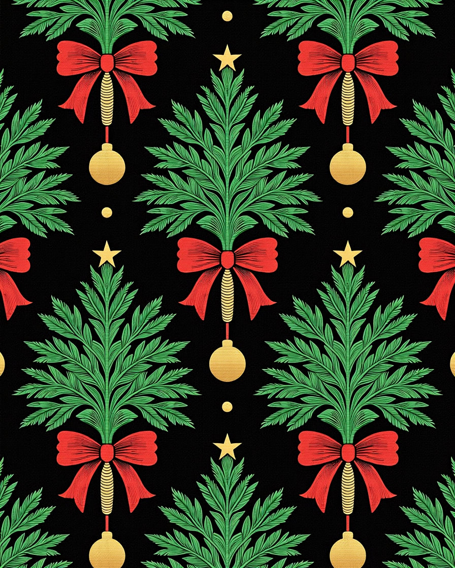 Green Pine Red Bow Gold Ornament Rug