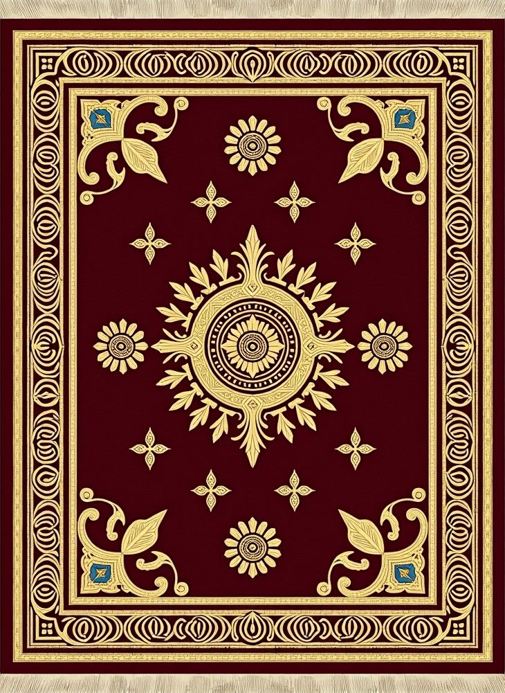 Burgundy Gold Floral Medallion Border Rug