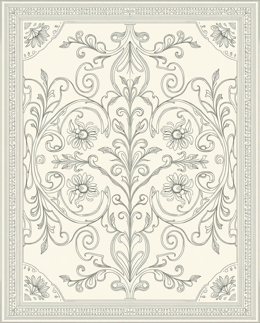 Cream Floral Vine Scroll Rug