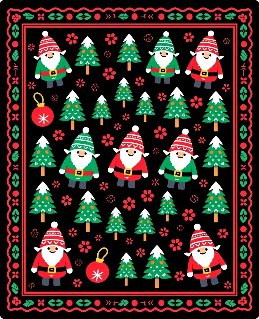 Festive Santa Trees and Ornaments Rug