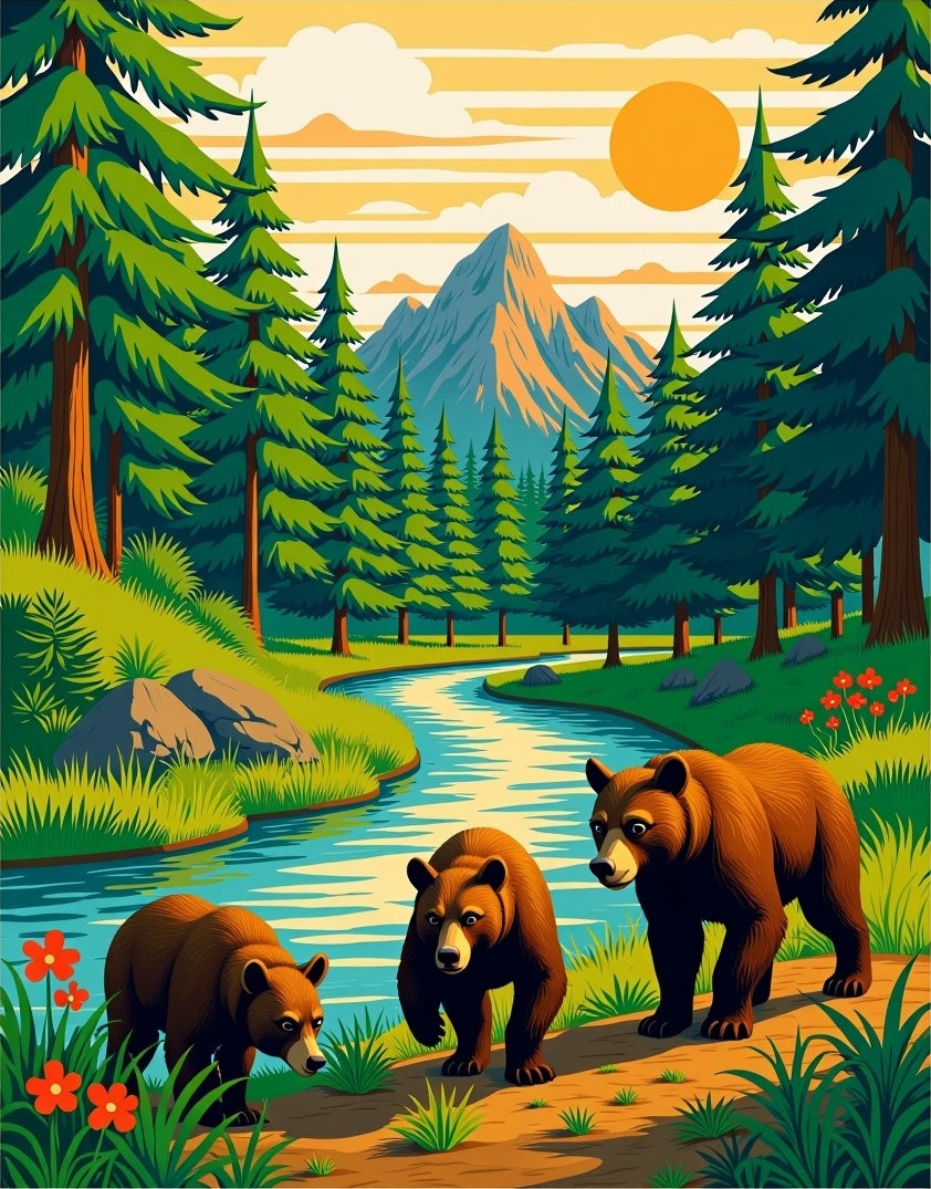 Woodland Bears by Mountain River Rug
