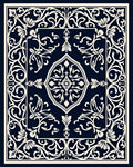 Elegant Navy Arabesque Scroll Medallion Rug