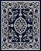 Elegant Navy Arabesque Scroll Medallion Rug