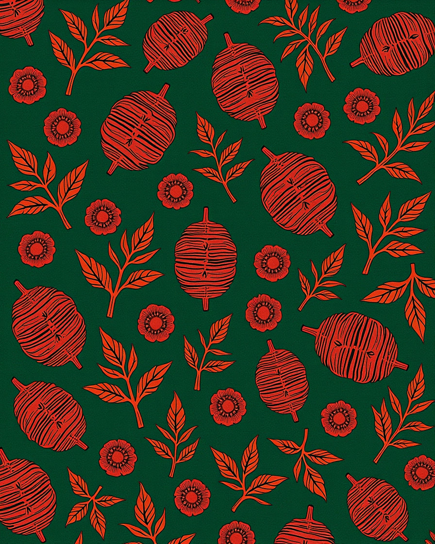 Crimson Botanical Jacquard Garden Rug