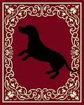 Crimson Floral Border Dog Silhouette Rug