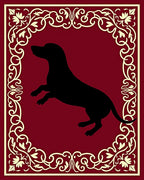 Crimson Floral Border Dog Silhouette Rug