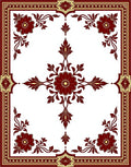Crimson Blossom Corner Scrollery Border Rug