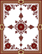 Crimson Blossom Corner Scrollery Border Rug