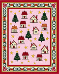 Pink Christmas Village Stars Houses Rug