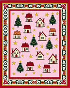 Pink Christmas Village Stars Houses Rug