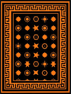 Black Orange Geometric Bordered Medallions Rug