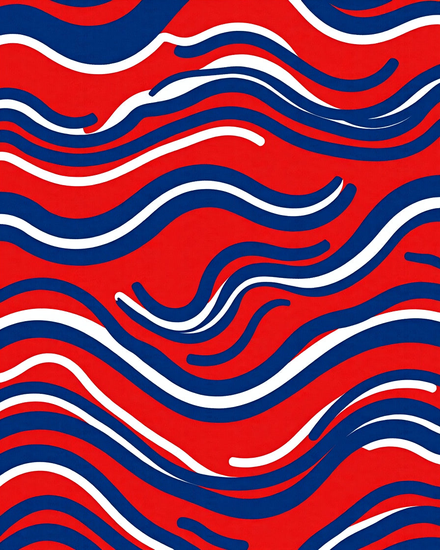 Crimson White Blue Wavy Stripes Rug