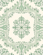 Pale Green Floral Medallion Border Rug