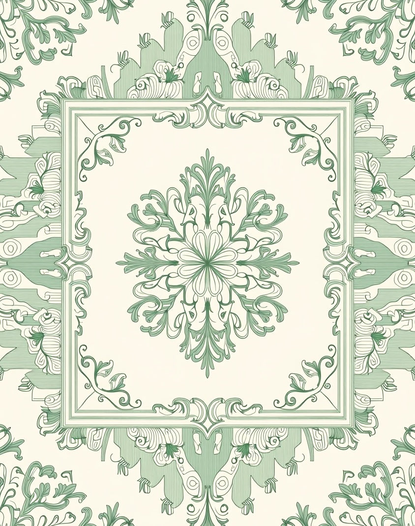 Pale Green Floral Medallion Border Rug
