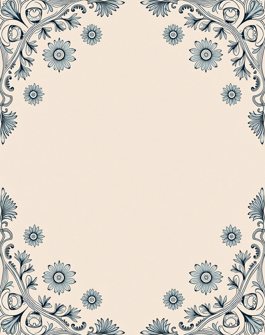 Pale Blue Floral Swirl Border Rug