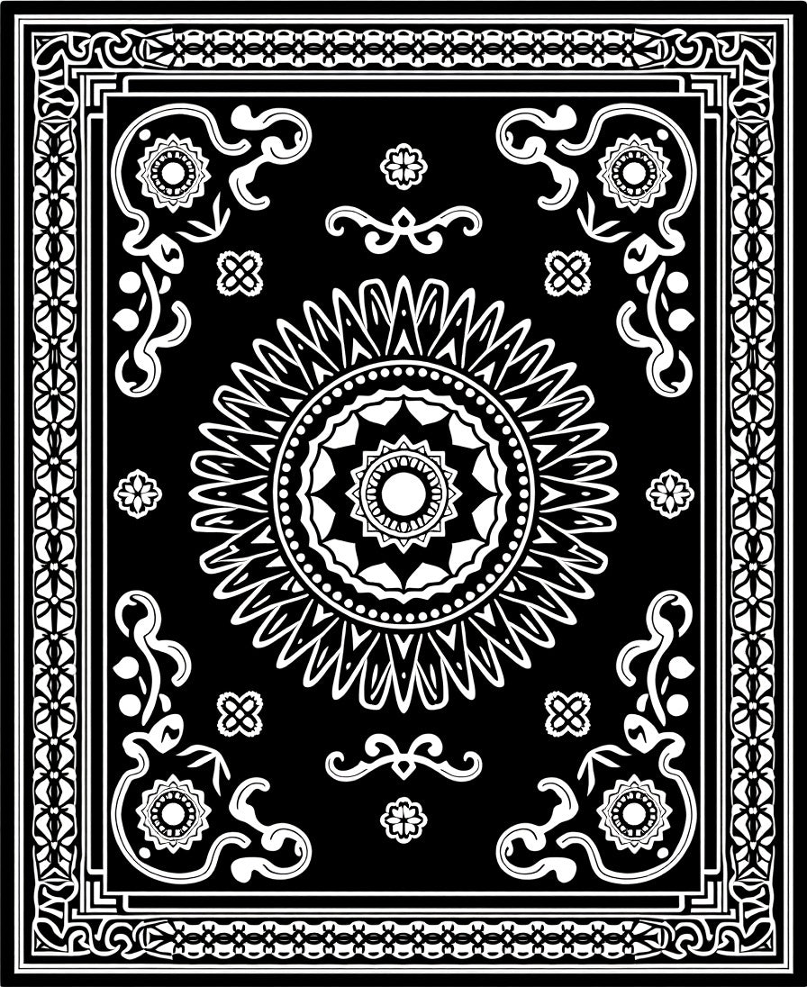 Black White Vintage Mandala Border Rug