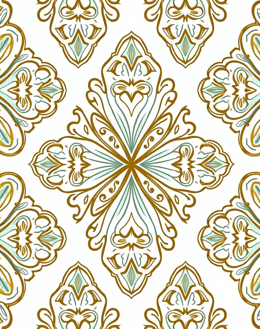 Gold Blue Floral Damask medallion Rug