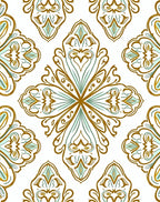 Gold Blue Floral Damask medallion Rug