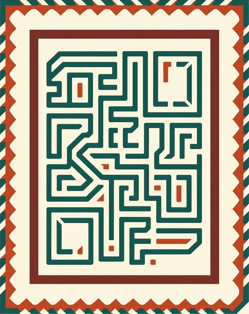 Teal Maze Cream Border Rug