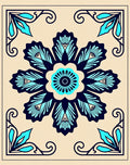 Navy Teal Floral Corner Medallion Rug