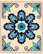 Navy Teal Floral Corner Medallion Rug