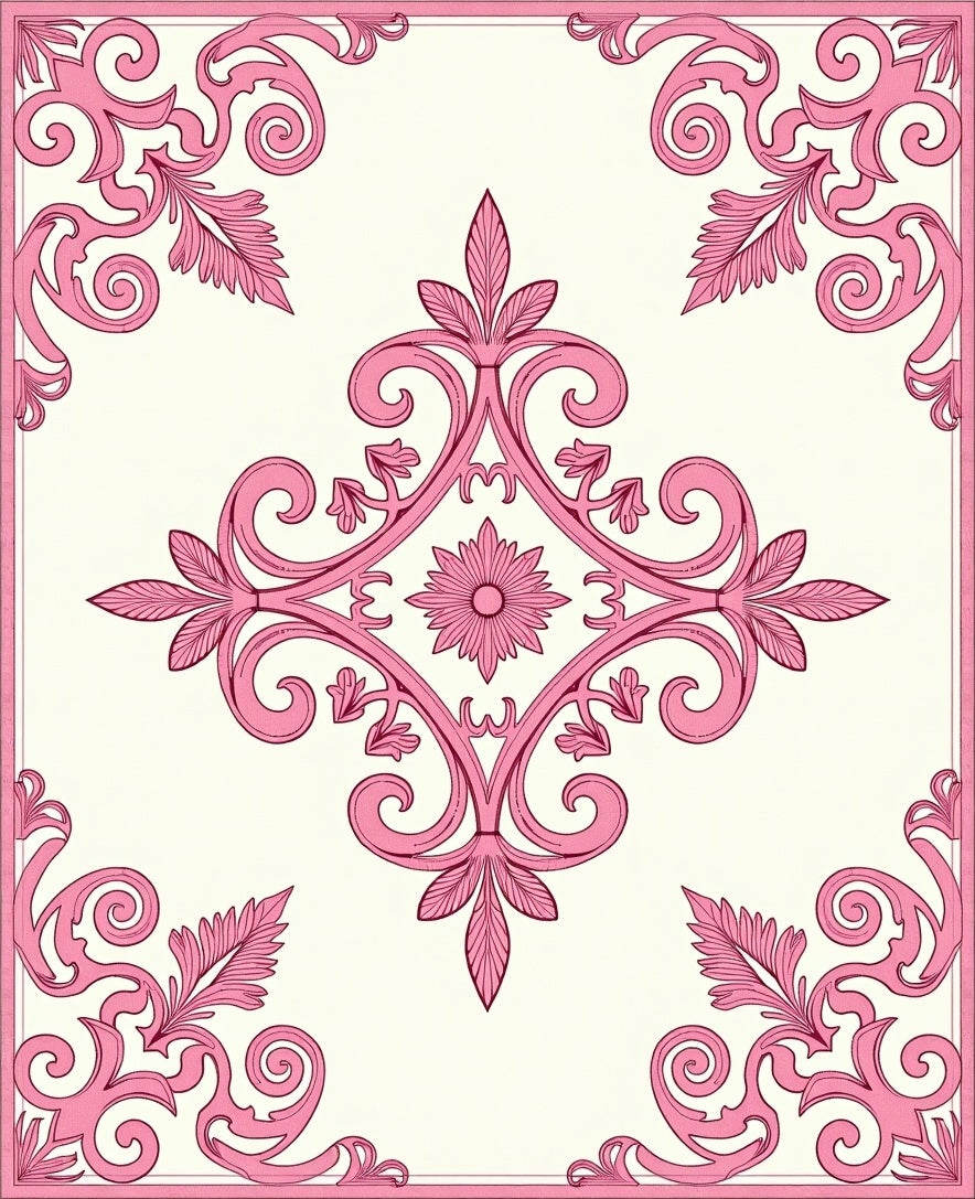 Rosy Pink Victorian Scroll Medallion Rug