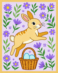 Jumping Rabbit with Purple Floral Basket Rug