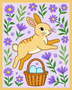 Jumping Rabbit with Purple Floral Basket Rug