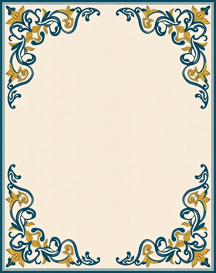 Ornate Teal Golden Filigree Corner Rug