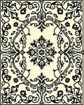 Elegant Black Floral Medallion Cream Background Rug