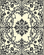 Elegant Black Floral Medallion Cream Background Rug
