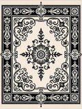 Vintage Black Floral Medallion Border Rug