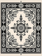 Vintage Black Floral Medallion Border Rug