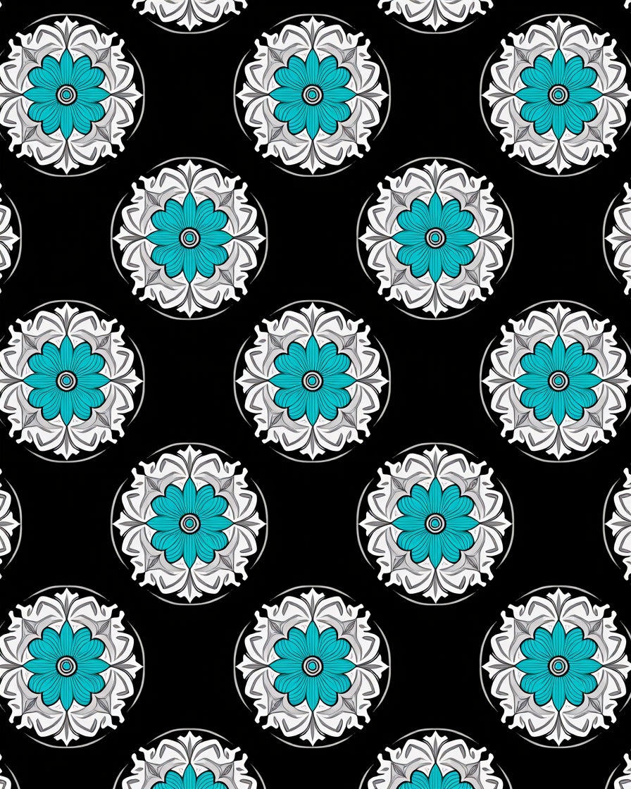 Black Turquoise Floral Medallion Rug
