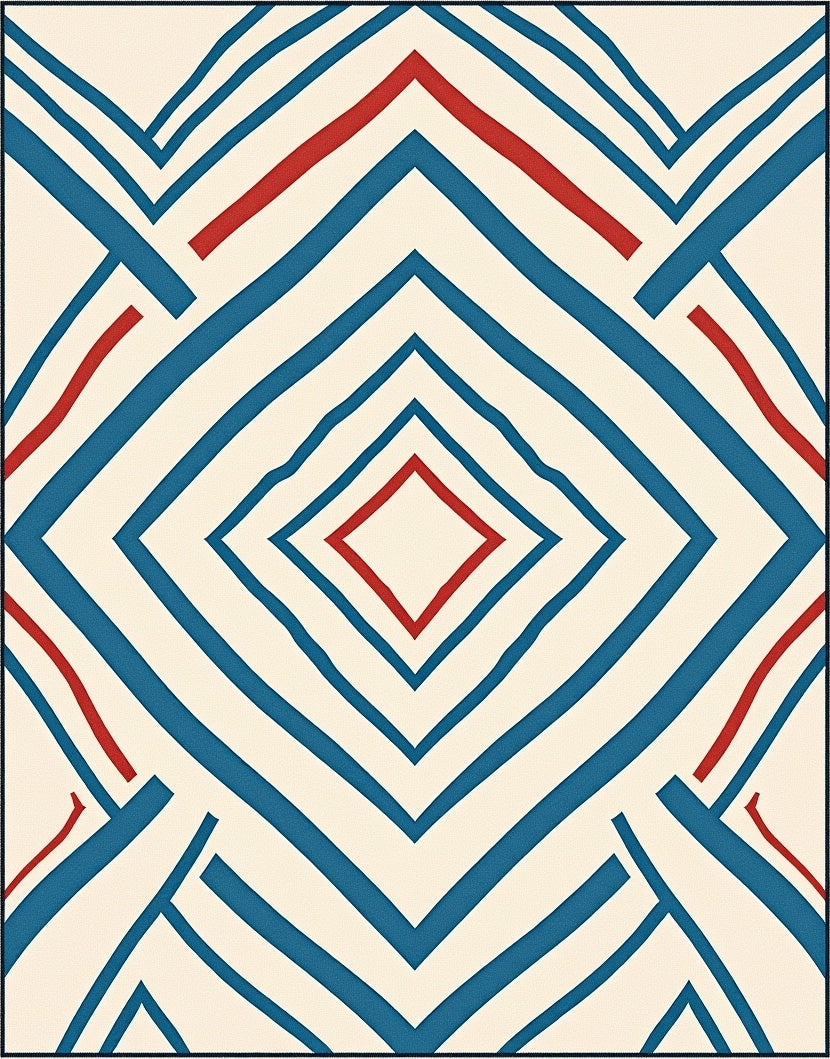 Crimson Blue Diamond Chevron Stripe Rug