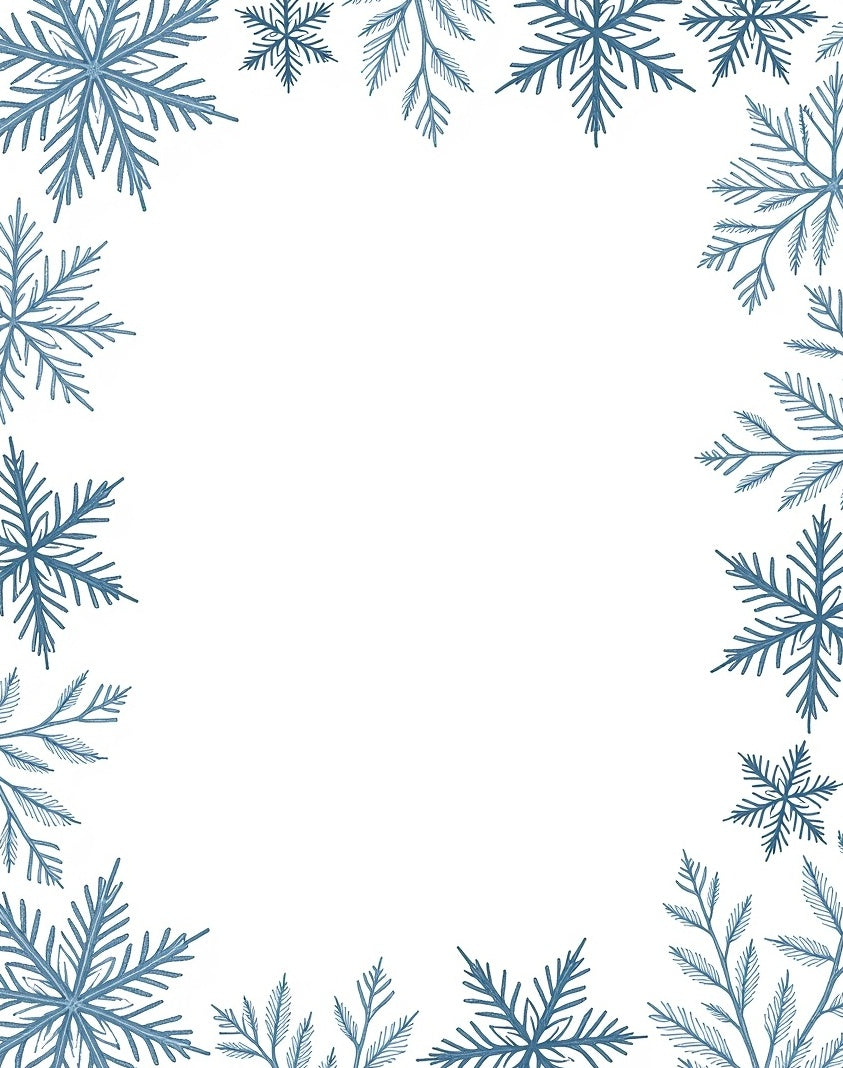 Winter Blue Snowflake Border Frame Rug