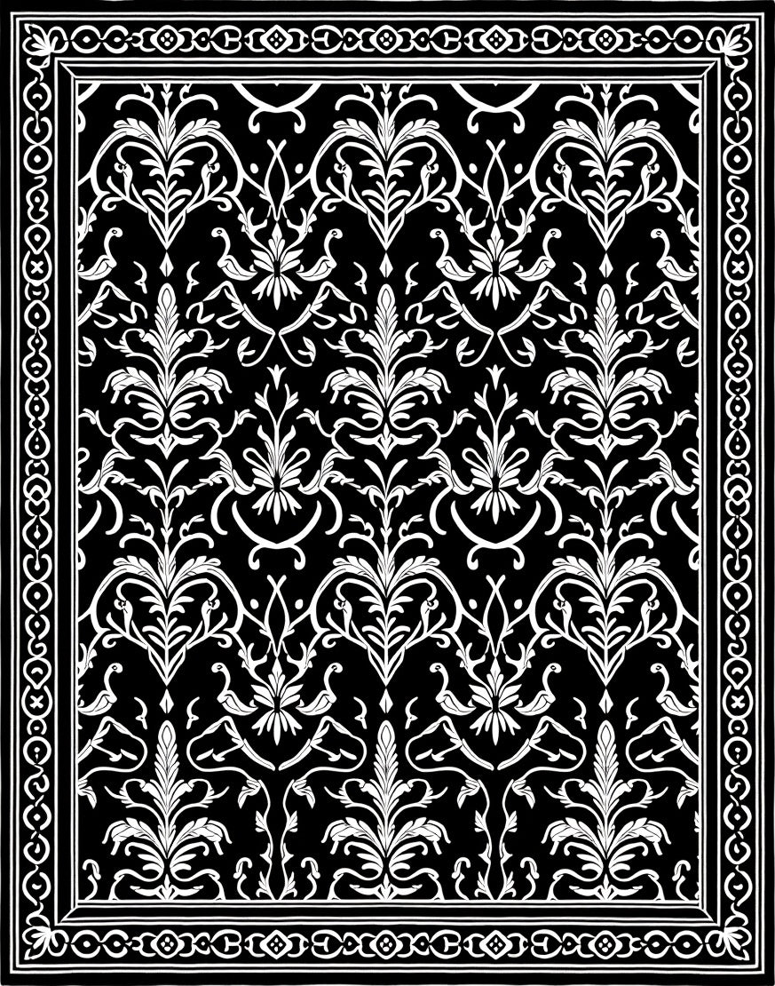 Monochromatic Ivory Floral Vine Tapestry Rug