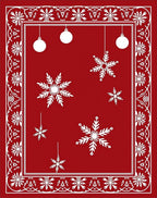 Crimson White Snowflake Holiday Ornaments Rug