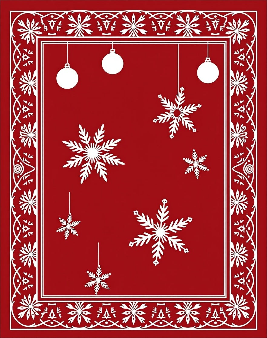 Crimson White Snowflake Holiday Ornaments Rug
